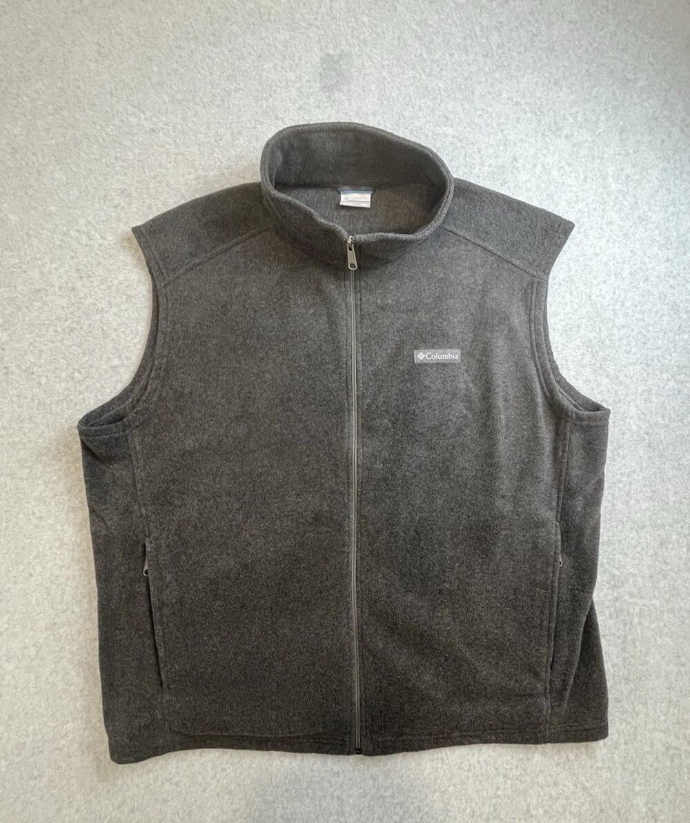Columbia Men’s Gray Fleece Vest Full Zip Stand-Up Collar Regular Fit XXL